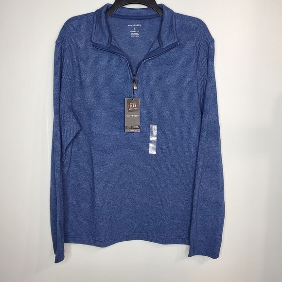 Van Heusen Never Tuck Sweater Mens Blue 1/4 Zip Long Sleeve Classic Fit Size L - Picture 10 of 12
